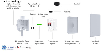 Siphon encastré pour l'évacuation des condensats avec bille SMART CLIMA